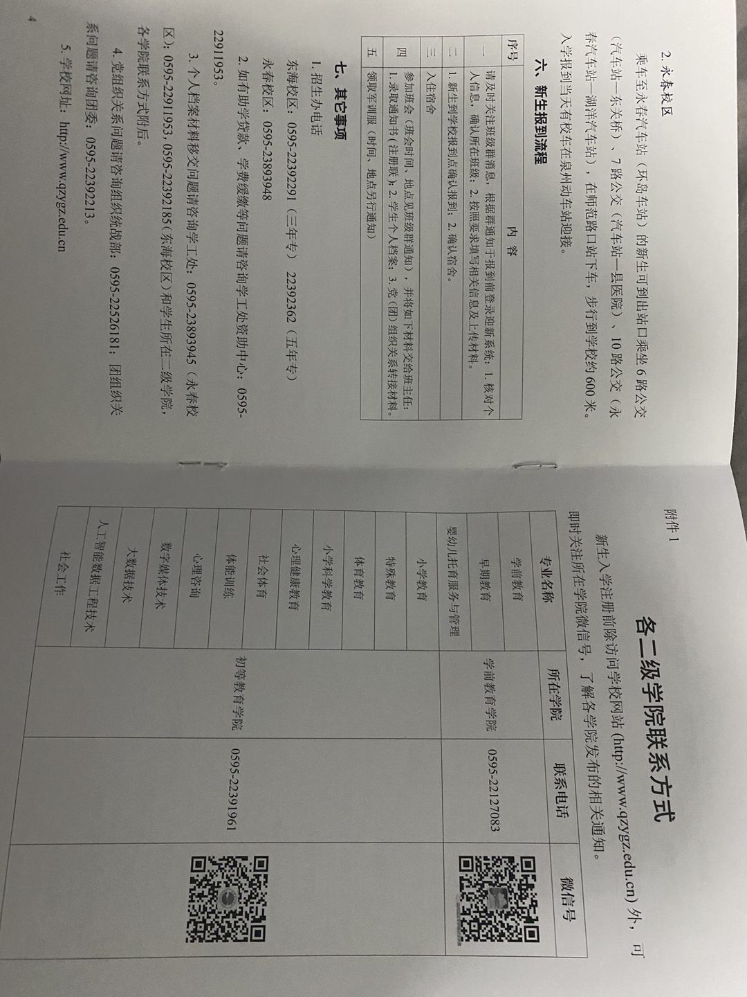 各二级学院联系方式（随录取通知书寄出）