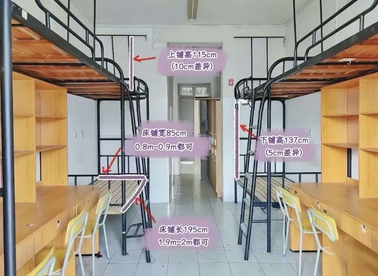 浙经贸寝室床铺尺寸参考
